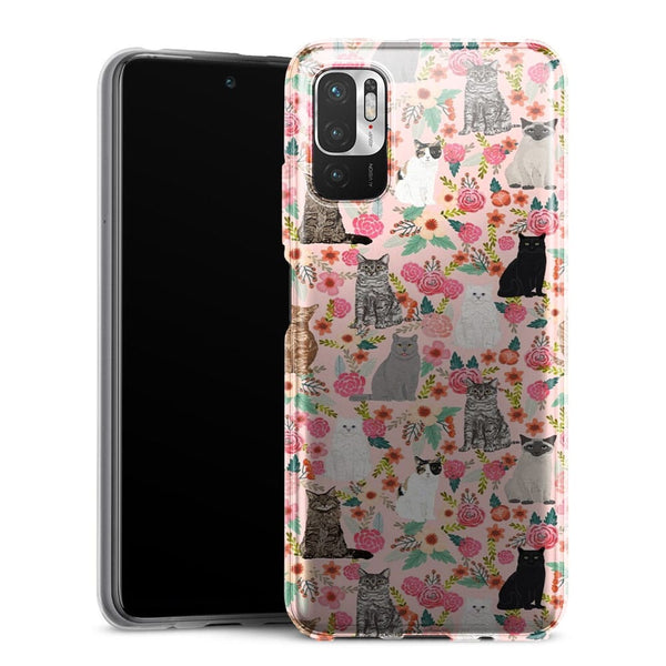 Coque Xiaomi Redmi Note 10 5G Racesde chats mixtes florales