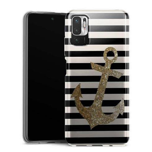 Coque Xiaomi Redmi Note 10 5G original Gold Glitter Anchor in black