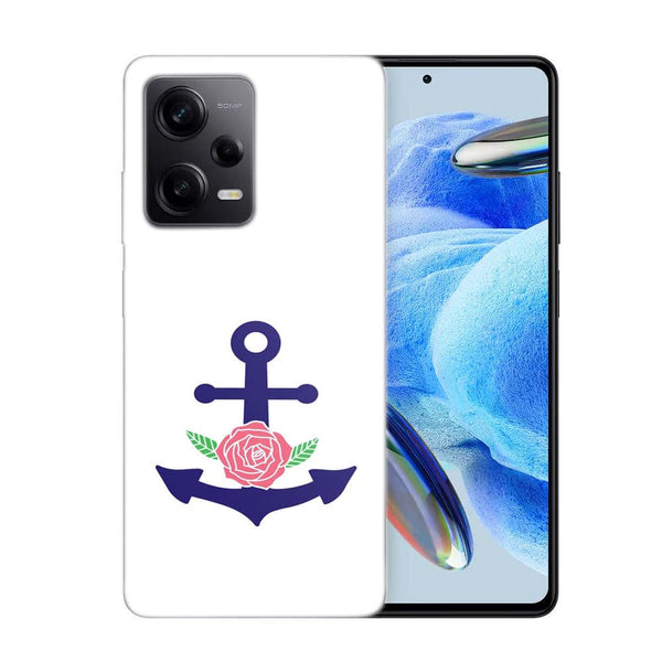 Coque Xiaomi Note 12 Pro ancre florale bleu marine et rose