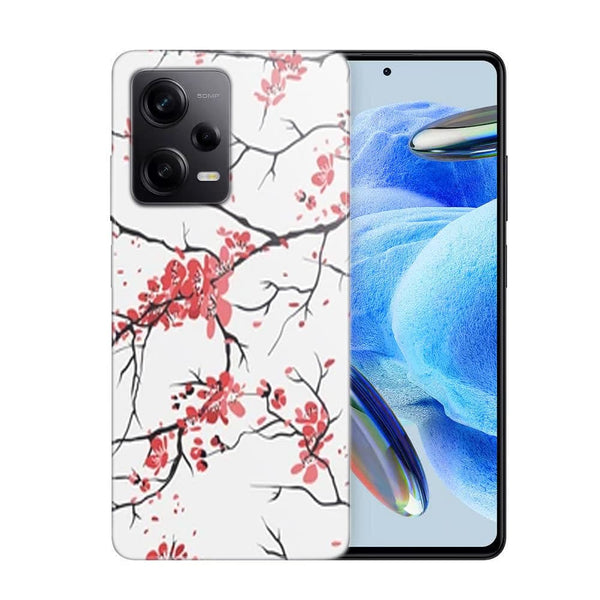Coque Xiaomi Note 12 Pro fleurs de cerisier orientales blanches et rouges