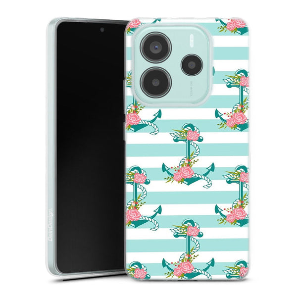 Coque Xiaomi Redmi Note 14 5G ancres et fleurs | Housse silicone, antichocs, protection optimale - Motif floral