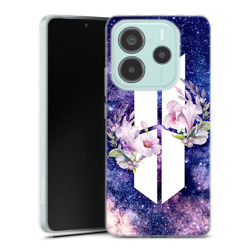 Coque Xiaomi Redmi Note 14 5G BTS Army galaxy fleurs | Housse silicone, antichocs, protection optimale - Motif floral