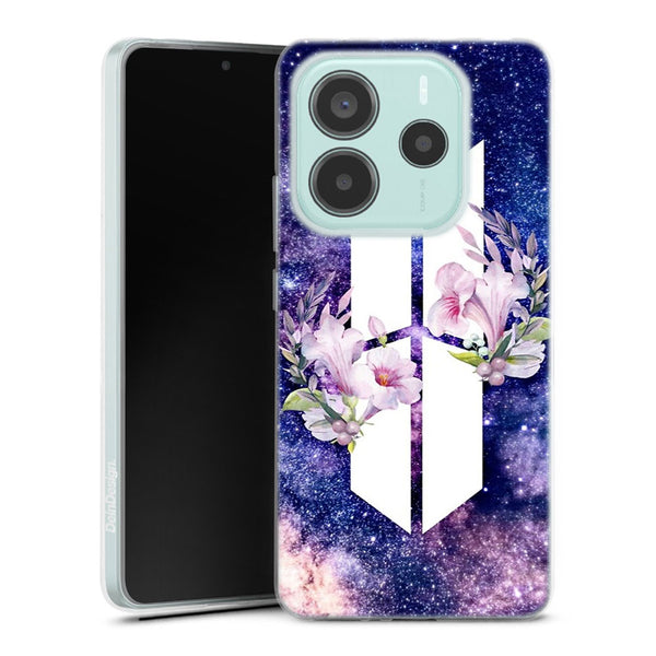 Coque Xiaomi Redmi Note 14 5G BTS Army galaxy fleurs | Housse silicone, antichocs, protection optimale - Motif floral