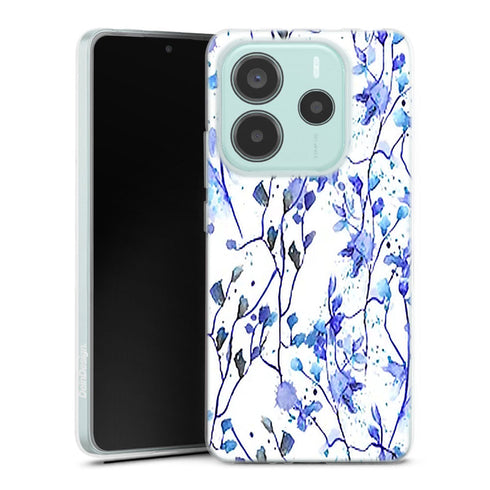 Coque Xiaomi Redmi Note 14 5G Branches Bleues | Housse silicone, antichocs, protection optimale - Motif floral