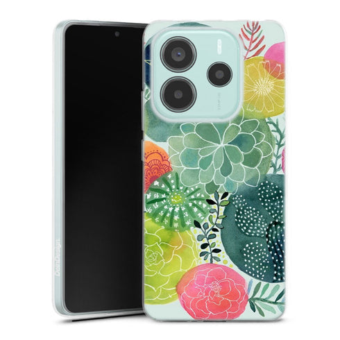 Coque Xiaomi Redmi Note 14 5G Cercles Succulents | Housse silicone, antichocs, protection optimale - Motif floral