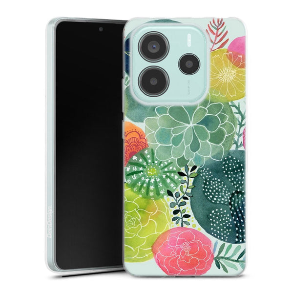 Coque Xiaomi Redmi Note 14 5G Cercles Succulents | Housse silicone, antichocs, protection optimale - Motif floral