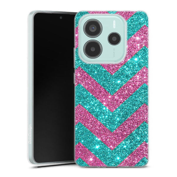 Coque pour Xiaomi Redmi Note 14 5G Chevrons Strass Violet Rose