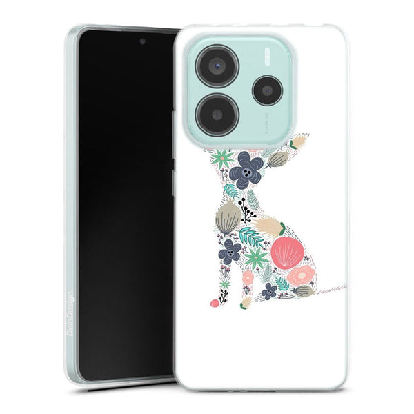 Coque Xiaomi Redmi Note 14 5G Chihuahua floral | Housse silicone, antichocs, protection optimale - Motif floral Chiot