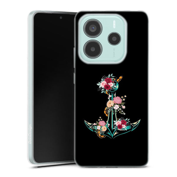 Coque Xiaomi Redmi Note 14 5G Fleurs d'ancre | Housse silicone, antichocs, protection optimale - Motif floral