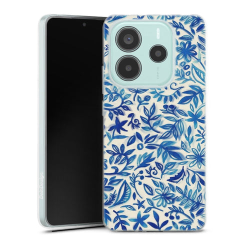 Coque Xiaomi Redmi Note 14 5G Jardin flottant motif aquarelle en bleu | Housse silicone, antichocs, protection optimale - Motif floral
