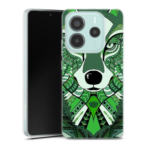 Coque Xiaomi Redmi Note 14 5G Loup Vert Azteque