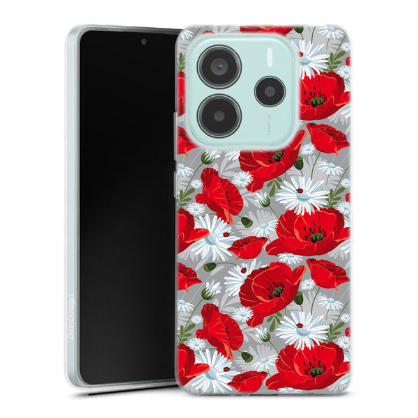 Coque Xiaomi Redmi Note 14 5G Motif de fleur rouge | Housse silicone, antichocs, protection optimale - Motif floral