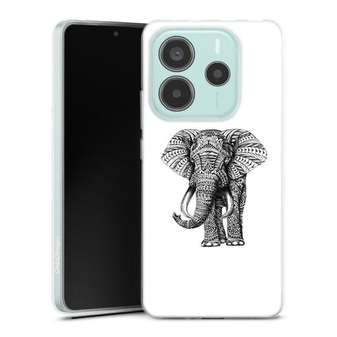 Coque Xiaomi Redmi Note 14 5G Noir dessin Blanc Elephant
