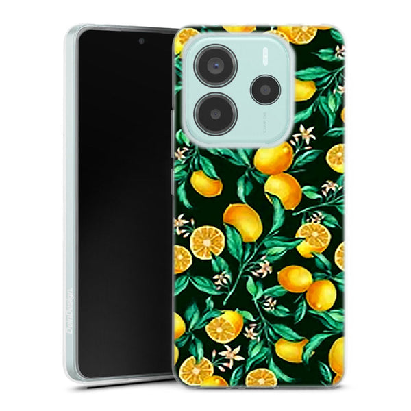 Coque Xiaomi Redmi Note 14 5G Orange sur Fond Noir | Housse silicone, antichocs, protection optimale - Motif floral