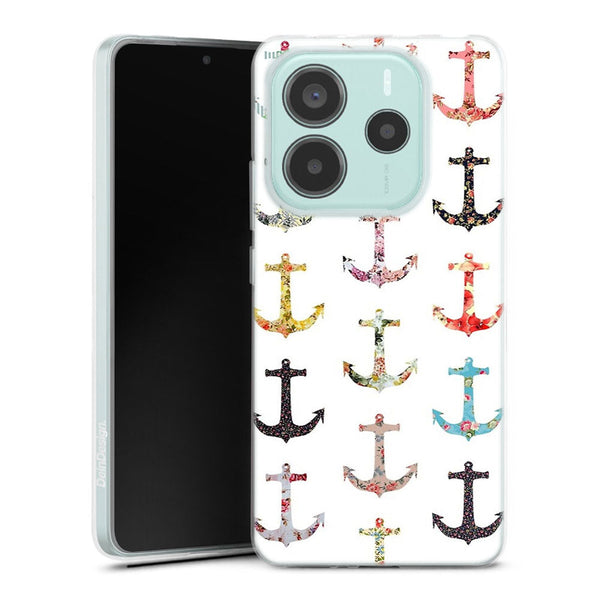 Coque Xiaomi Redmi Note 14 5G Pattern Ancre floral avec rose | Housse silicone, antichocs, protection optimale - Motif floral