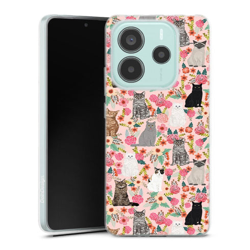 Coque Xiaomi Redmi Note 14 5G Racesde chats mixtes florales