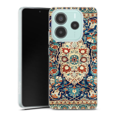 Coque Xiaomi Redmi Note 14 5G Tapis en soie persan Heriz ou Tabriz | Housse silicone, antichocs, protection optimale - Motif floral