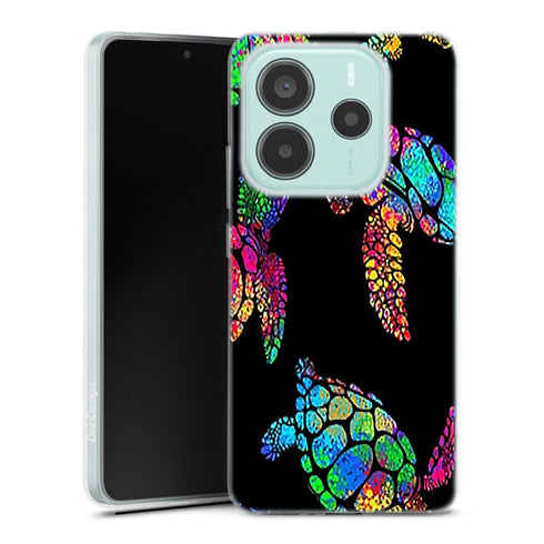 Coque Xiaomi Redmi Note 14 5G Tortue de mer avec des fleurs | Housse silicone, antichocs, protection optimale - Motif floral