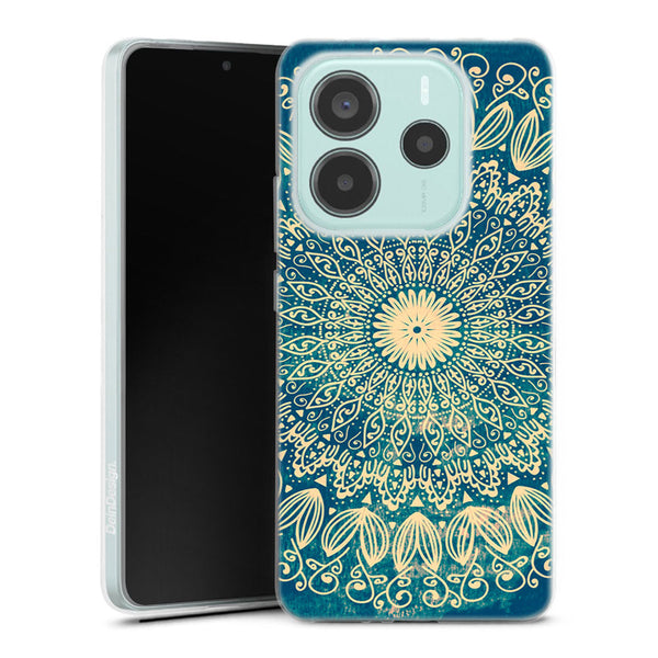 Coque pour Xiaomi Redmi Note 14 5G Blue organic boho mandala