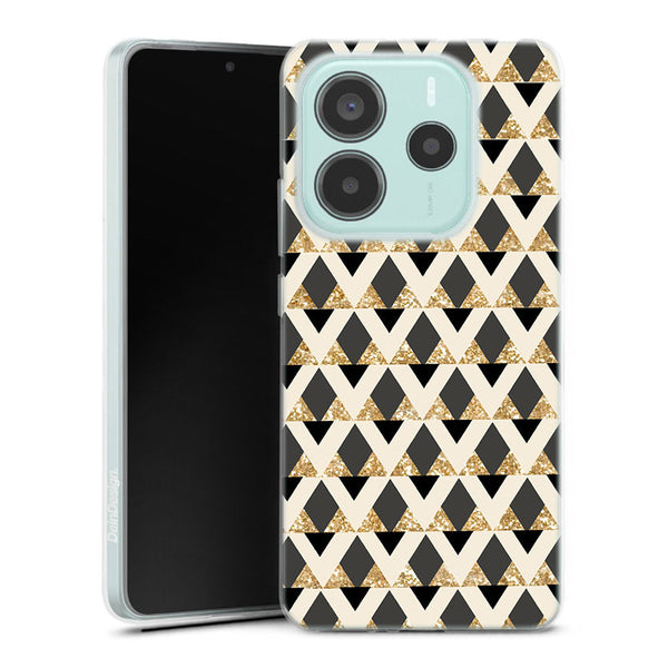 Coque pour Xiaomi Redmi Note 14 5G Glitter triangles in gold black and nude