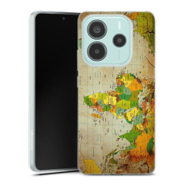 Coque Xiaomi Redmi Note 14 5G Mappemonde | Housse silicone, antichocs, protection optimale - Motif floral