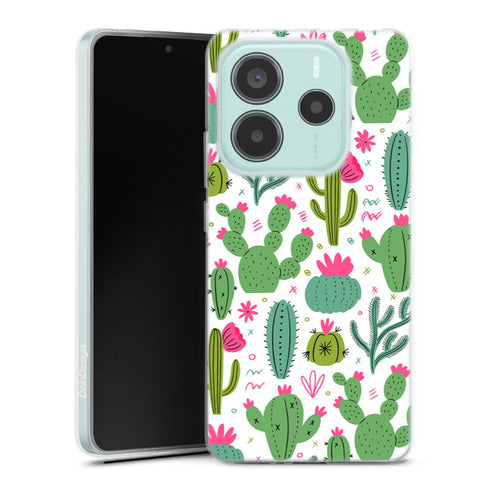 Coque Xiaomi Redmi Note 14 5G Minimalist pattern With Cactus Plants | Housse silicone, antichocs, protection optimale - Motif floral