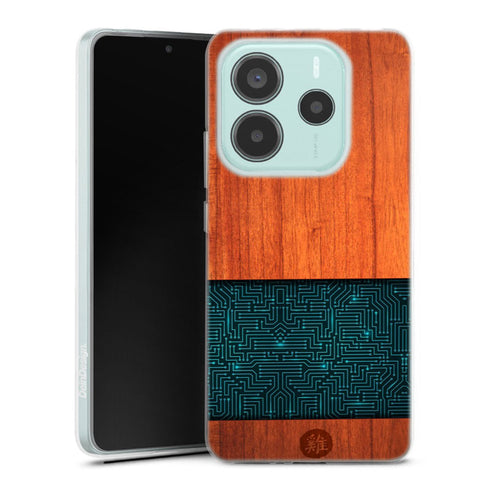 Coque Xiaomi Redmi Note 14 5G Natural Wooden Wood Bamboo | Housse silicone, antichocs, protection optimale - Motif floral