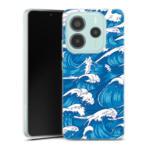 Coque Xiaomi Redmi Note 14 5G Storm Waves Seamless Pattern Ocean | Housse silicone, antichocs, protection optimale - Motif floral