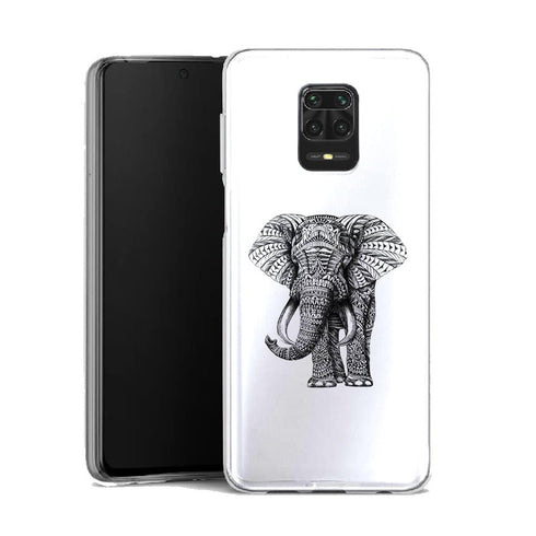 Coque Xiaomi Note 9 Noir dessin Blanc Elephant