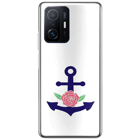 Coque Xiaomi 11T 5G / 11T 5G PRO ancre florale bleu marine et rose