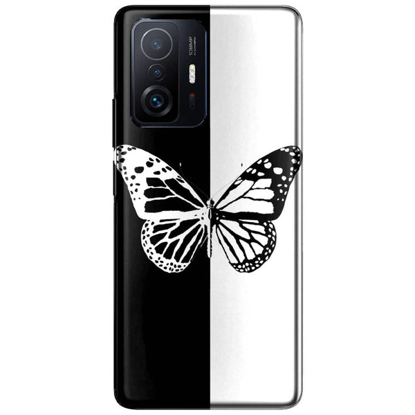 Coque Xiaomi 11T 5G Butterfly Noir et Blanc | Housse Silicone, Etui antichocs | Motif animal