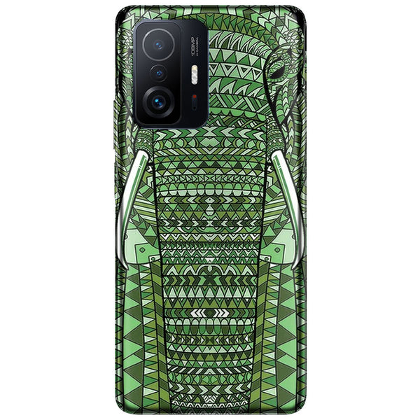 Coque Xiaomi 11T 5G Elephant Vert Azteque | Housse antichoc | Etui Silicone | Animal Sauvage