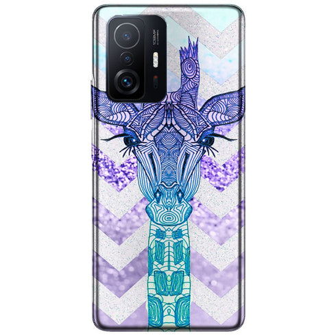 Coque Xiaomi 11T 5G Glitter Girafe Bleu | Housse antichoc | Etui Silicone | Animal Sauvage