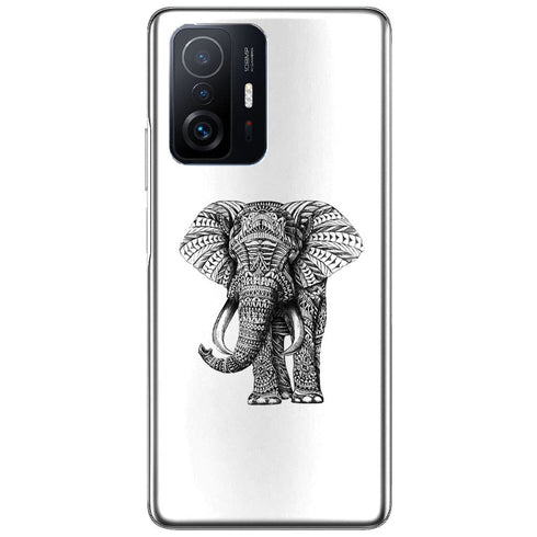 Coque Xiaomi 11T 5G Noir dessin Blanc Elephant