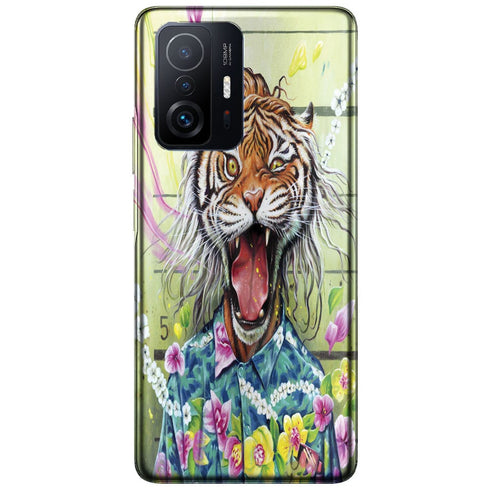 Coque Xiaomi 11T 5G Tiger Flowers | Housse antichoc | Etui Silicone | Animal Sauvage