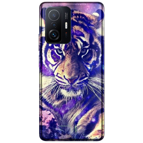 Coque Xiaomi 11T 5G Tigre Bleu Aztec | Housse antichoc | Etui Silicone | Animal Sauvage