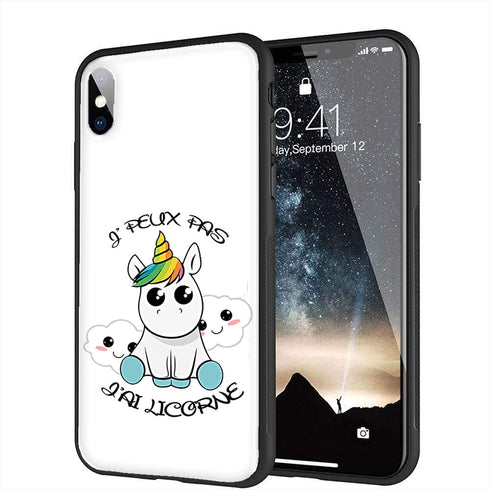 Coque Je peux pas j'ai Licorne pour iPhone XR en Verre Trempé