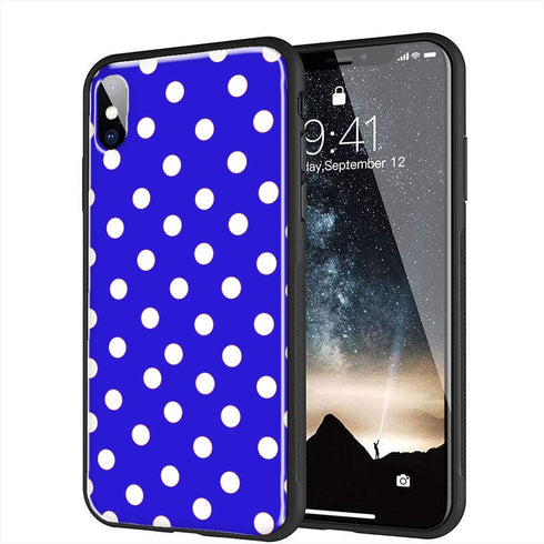 Coque en verre trempé bleu pour iPhone X design à Pois