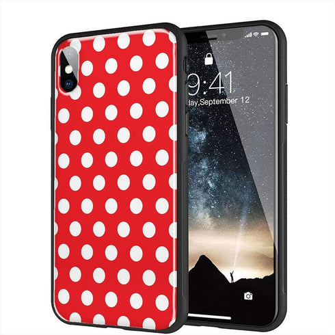 Coque pour iPhone X à pois en verre trempé couleur Rouge