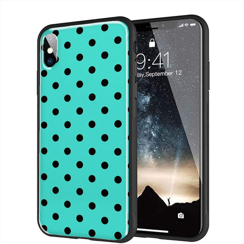 Coque anti chocs en verre trempé Turquoise et Pois pour iPhone X, Xs