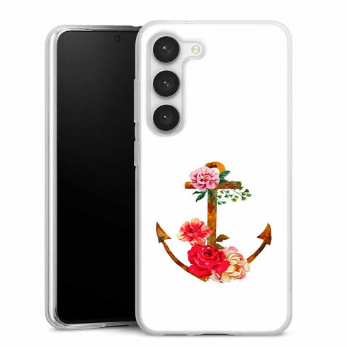 Coque Samsung Galaxy S23 ancre florale fleurs roses et rouges