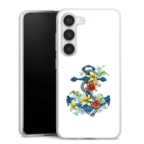 Coque Samsung Galaxy S23 ancre bleu avec illustration de lis du jour