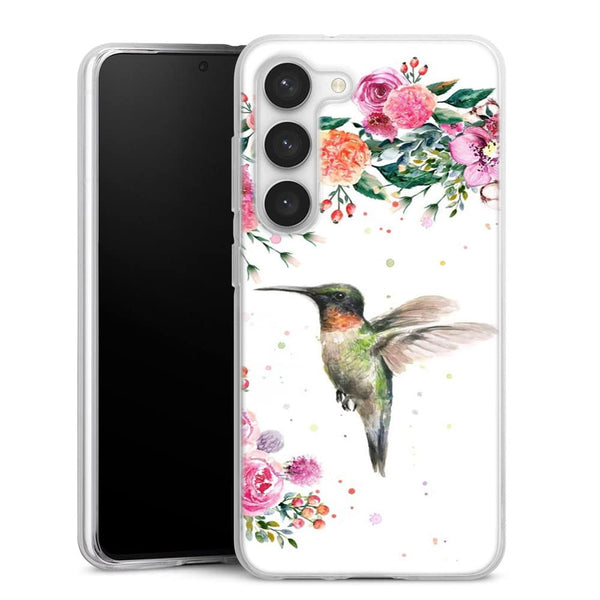 Coque Samsung Galaxy S23 Colibri et fleurs aquarelle