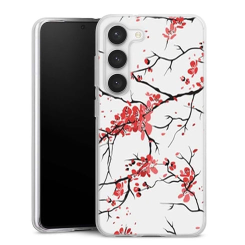 Coque Samsung Galaxy S23 fleurs de cerisier orientales blanches et rouges