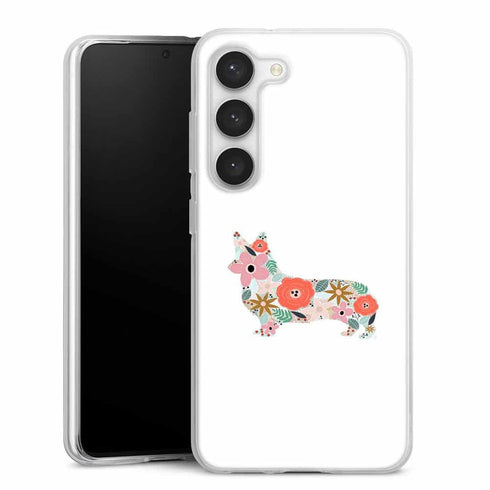 Coque Samsung Galaxy S23 floral corgi