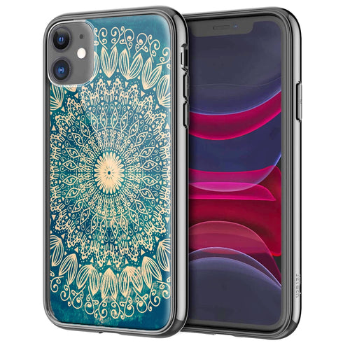 Blue Organic Boho Mandala, Coque pour iPhone 12 en Verre Trempé
