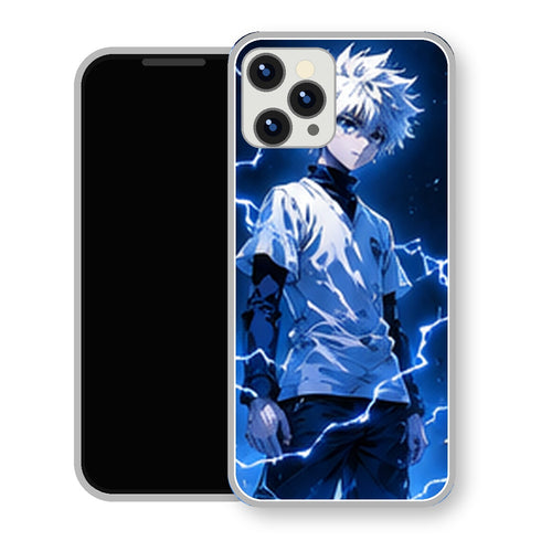 Coque iPhone 15 Kirua Zoldick Foudre Bleue Debout | Manga HxH, Hunter x Hunter