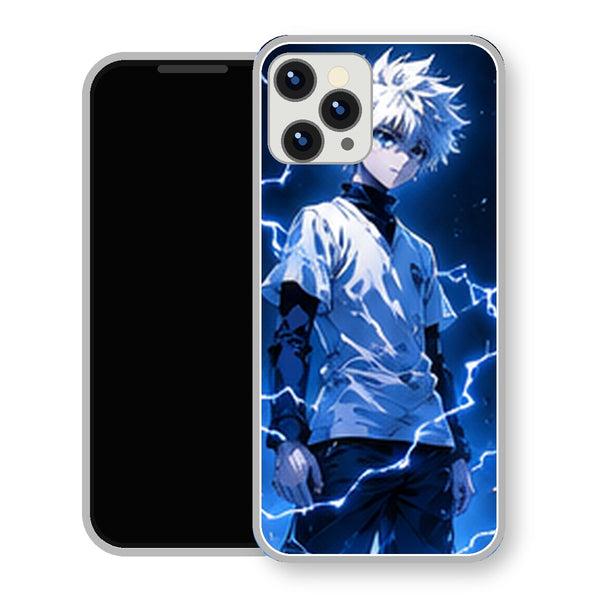Coque iPhone 15 Kirua Zoldick Foudre Bleue Debout | Manga HxH, Hunter x Hunter