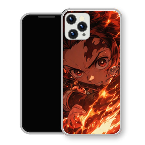 Coque iPhone 15 Tanjiro Kamado Regard Feu Flammes | Manga Demon Slayer - coque Tanjiro Kamado manga pour iPhone 15
