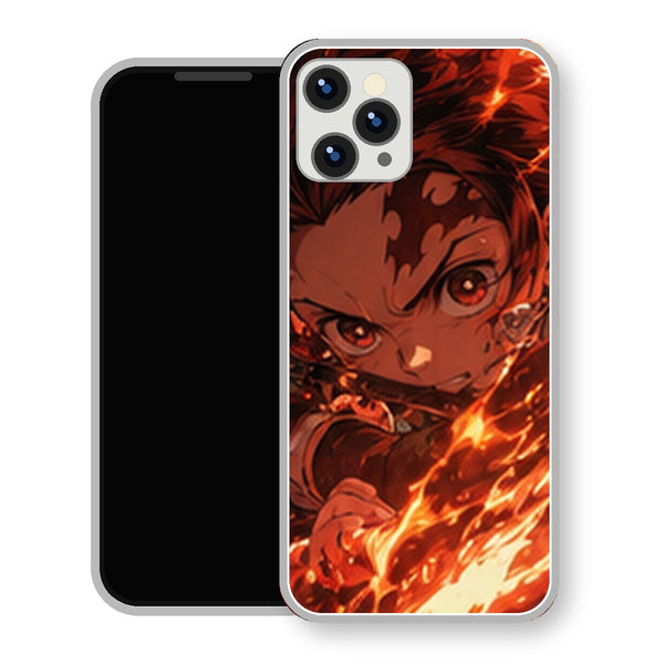 Coque iPhone 15 Tanjiro Kamado Regard Feu Flammes | Manga Demon Slayer - coque Tanjiro Kamado manga pour iPhone 15